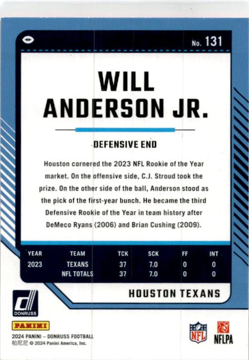 2024 Donruss Press Proof Red #131 Will Anderson Jr. Houston Texans