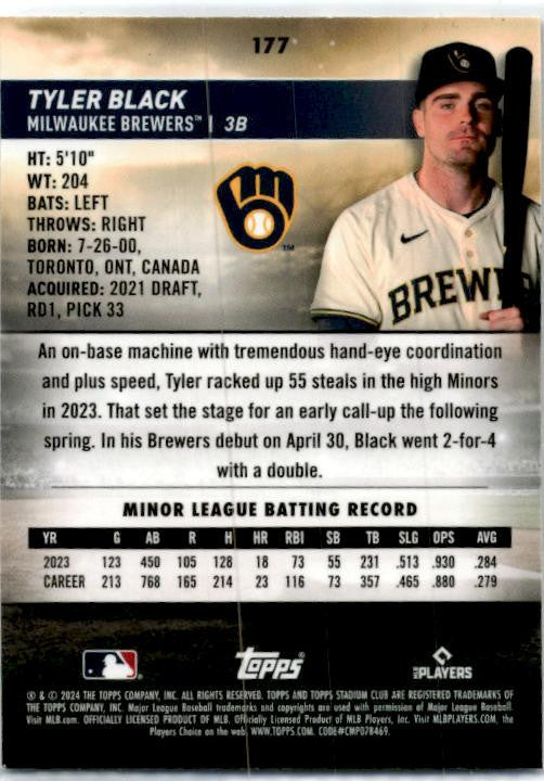 2024 Stadium Club Chrome #177 Tyler Black Rookie Milwaukee Brewers