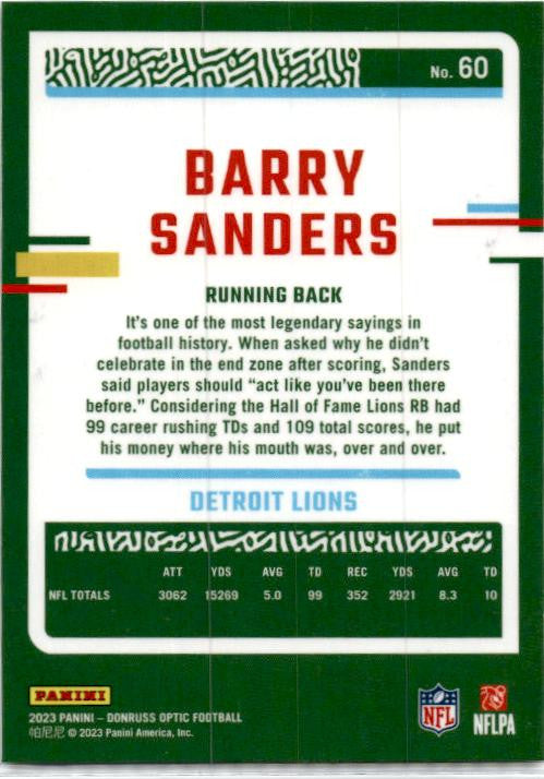 2023 Donruss Optic #60 Barry Sanders Detroit Lions