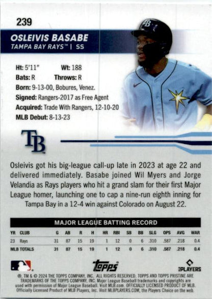 2024 Topps Pristine #239 Osleivis Basabe Rookie Tampa Bay Rays