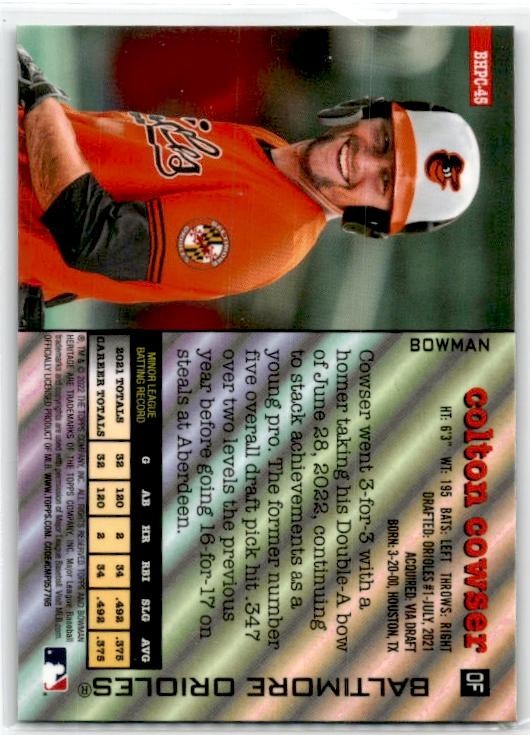 2022 Bowman Heritage #BHP-45 Colton Cowser Prospects