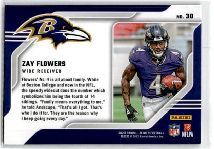 2023 Panini Zenith Behind the Numbers #30 Zay Flowers Baltimore Ravens