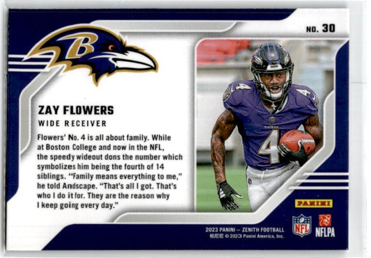 2023 Panini Zenith Behind the Numbers #30 Zay Flowers Baltimore Ravens