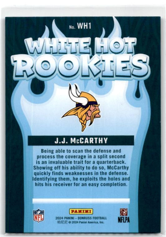2024 Donruss White Hot Rookies #WH1 J.J. McCarthy Minnesota Vikings