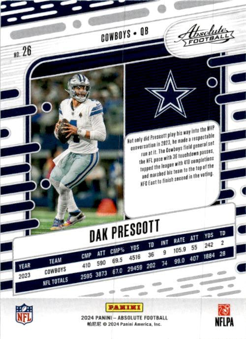 2024 Panini Absolute #26 Dak Prescott Dallas Cowboys