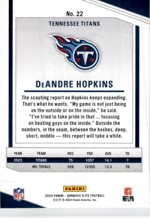 2024 Donruss Elite Orange #22 DeAndre Hopkins #/399 Tennessee Titans