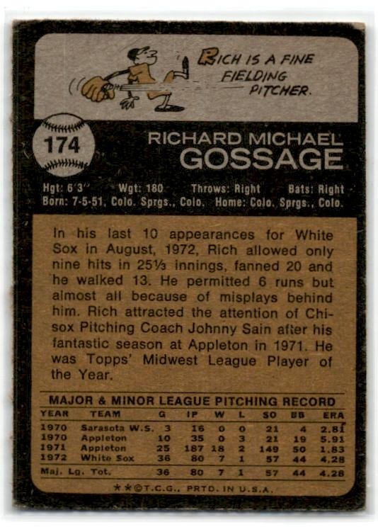 1973 Topps #174 Rich Gossage Rookie Chicago White Sox