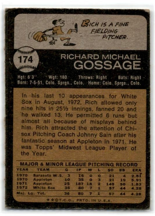 1973 Topps #174 Rich Gossage Rookie Chicago White Sox