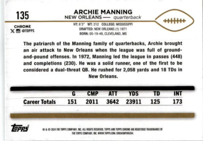 2024 Topps Chrome #135 Archie Manning New Orleans