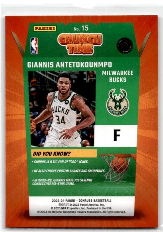 2023-24 Donruss Crunch Time #15 Giannis Antetokounmpo Milwaukee Bucks