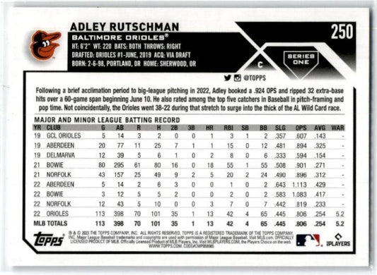 2023 Topps #250 Adley Rutschman Rookie Baltimore Orioles