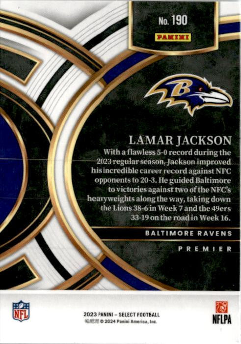 2023 Panini Select #190 Lamar Jackson Baltimore Ravens