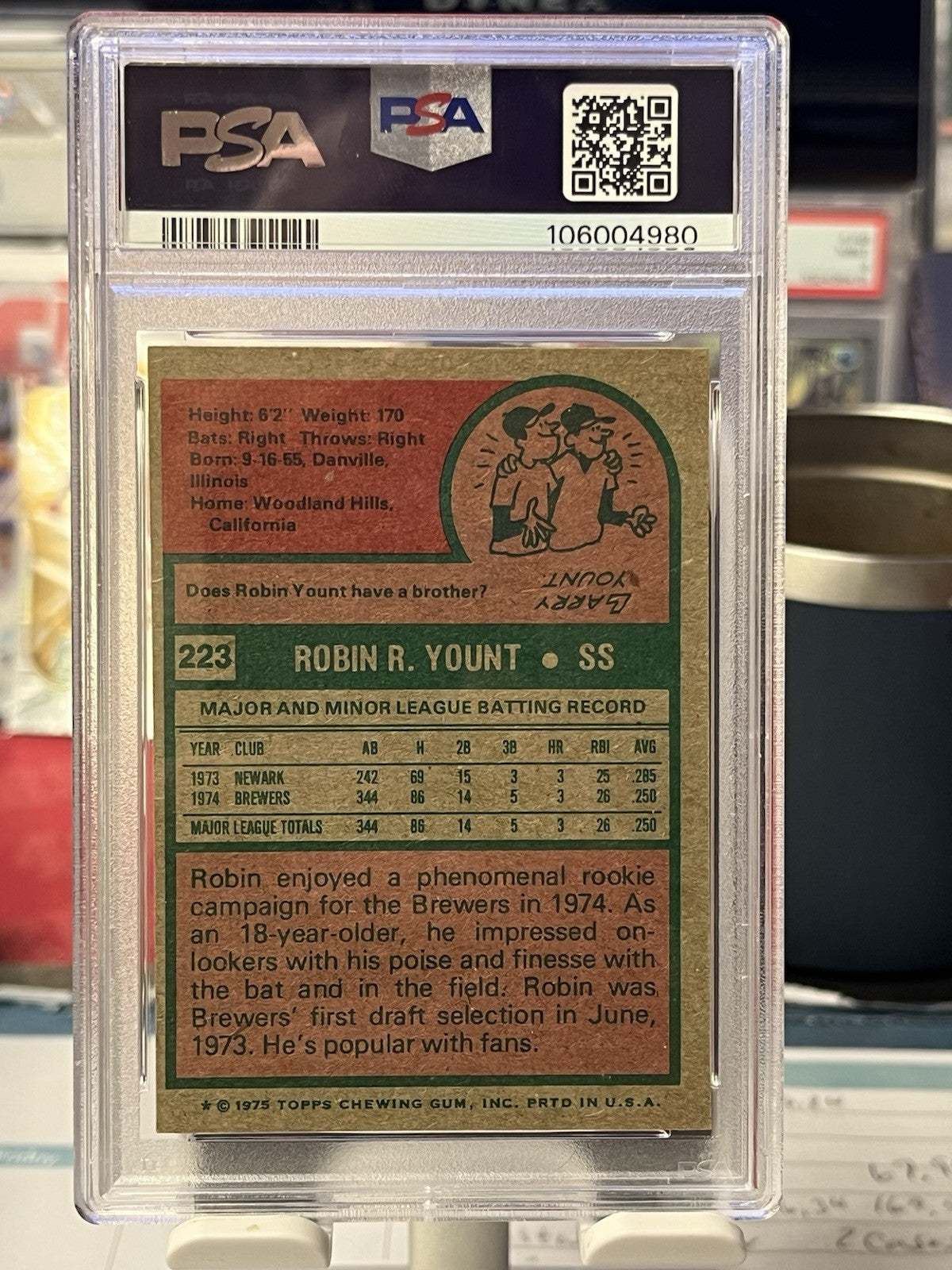 1975 TOPPS #223 ROBIN YOUNT RC PSA 7 NM Milwaukee Brewers