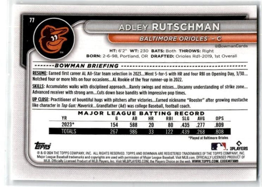2024 Bowman #77 Adley Rutschman Baltimore Orioles