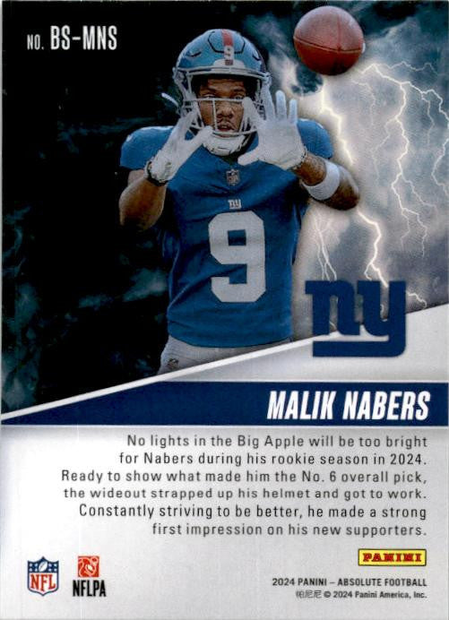 2024 Panini Absolute By Storm #BS-MNS Malik Nabers New York Giants