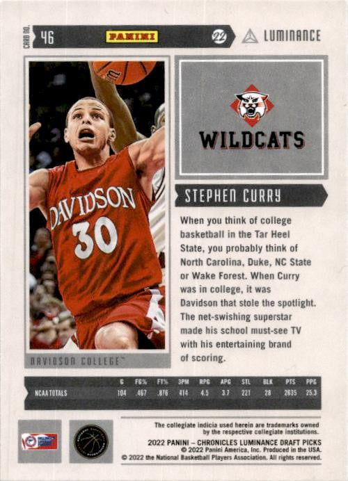 2022 Panini Chronicles Draft Picks Luminance #46 Stephen Curry Davidson Wildcats