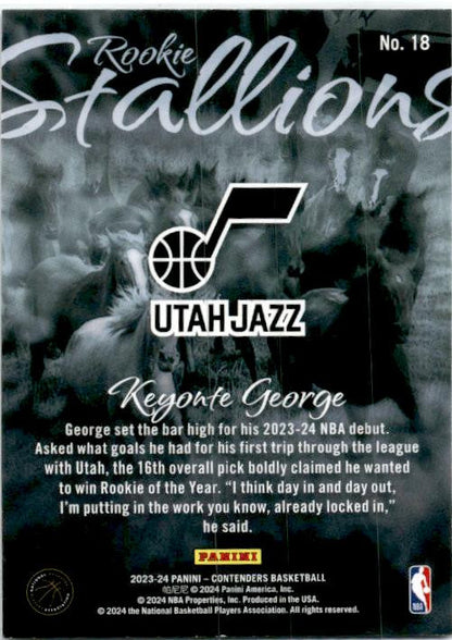 2023-24 Panini Contenders Rookie Stallions #18 Keyonte George Utah Jazz