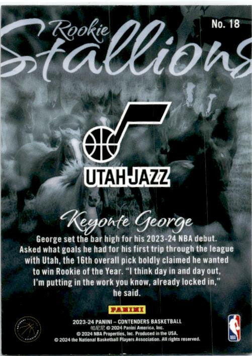 2023-24 Panini Contenders Rookie Stallions #18 Keyonte George Utah Jazz