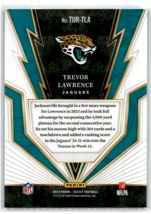 2023 Panini Select Turbocharged #TUR-TLA Trevor Lawrence Jacksonville Jaguars