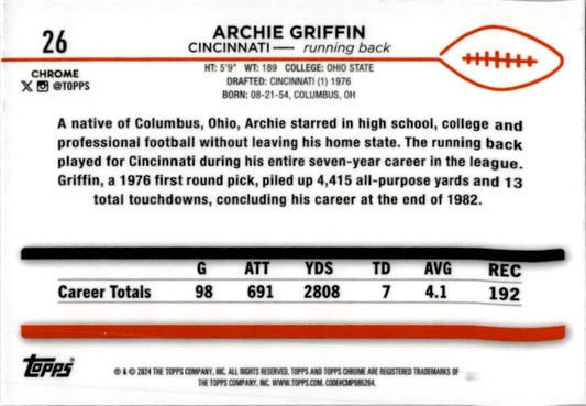 2024 Topps Chrome Checkerboard #26 Archie Griffin