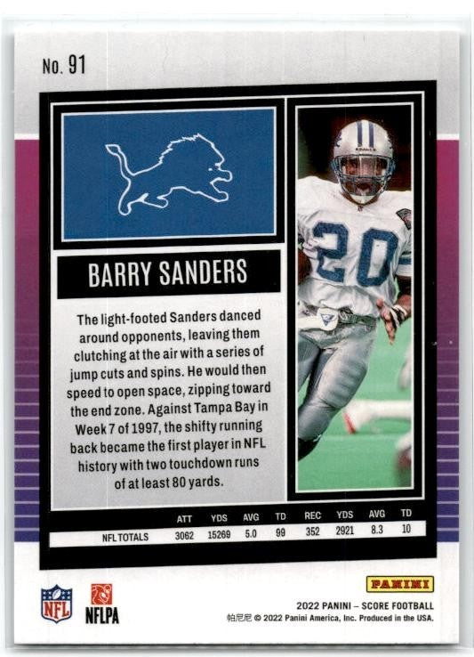 2022 Score #91 Barry Sanders Detroit Lions