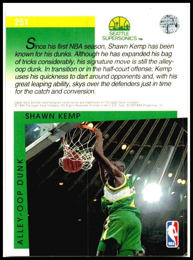 1993-94 Upper Deck #251 Shawn Kemp Seattle SuperSonics